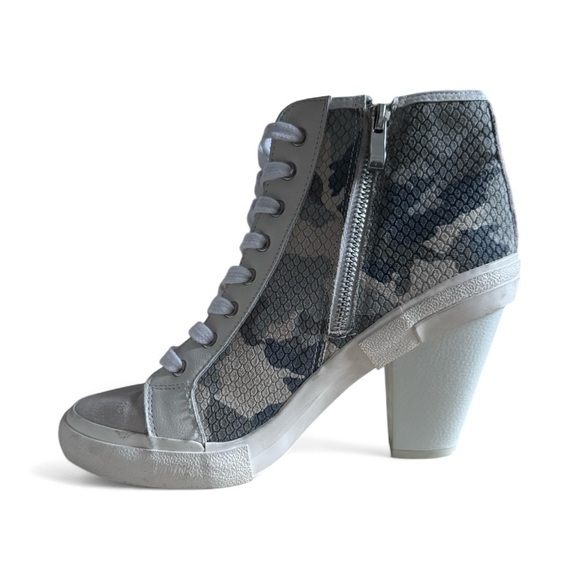 Havana Vintage Camo Star Heeled High Top Sneakers Gray White Lace-Up Shoes 9 - Picture 6 of 14